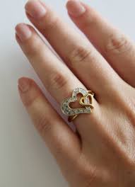 NVC 925 STERLING LADIES DOUBLE HEART VERMEIL RING BAND 22 ...