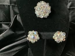 vintage Aurora Borealis crystal brooch pin clip on Earrings ...