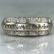 Art Deco Diamond Wedding Band. 14K Gold. April Birthstone ...