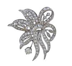 Mid Century Gold Diamond Brooch Pendant For Sale at 1stDibs