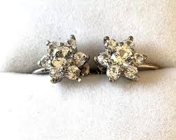 Antique Art Deco 9ct Gold White Zircon Cluster Earrings ...