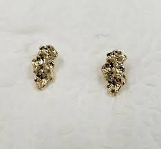 New 14k Yellow Gold 3D Nugget Earrings | eBay