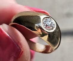 Antique 14k Yellow Gold Diamond French Bombe Gypsy Ring ...