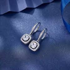3Ct Cushion Moissanite Drop/Dangle Lever Back Earrings 14k ...