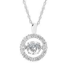 14K White Gold Lab Grown Dancing Diamond Halo Necklace