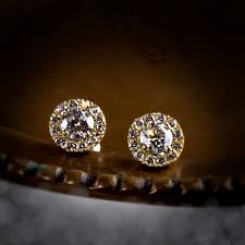 Diamond Halo Stud Earrings, Brilliant Excellent Cut Diamond ...