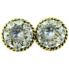 Kramer Lavender Rhinestone Clip On Earrings Gold Tone Rope ...