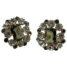 Vintage Rhinestones Earrings Clip On Unsigned Austria ...
