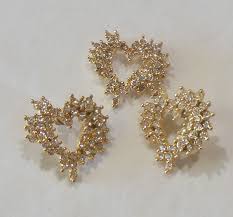 Gold-tone & Encrusted Clear Rhinestone Heart Pierced Earrings & Pendant | eBay