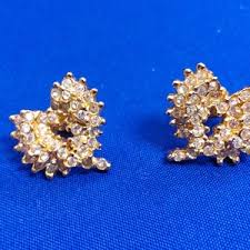 Signed Roman Heart Earrings Vintage Rhinestone Pavé Pushback Goldtone Studs - Etsy