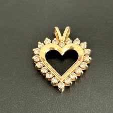 14K Solid Yellow Gold Genuine Diamonds Open Heart Love ...