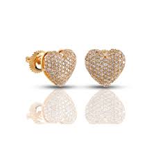 Yellow Gold Round Diamond Stud Heart Earrings – Jc Diamonds ...