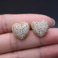 Cubic Zirconia Diamond Stud Earrings: Heart Shaped Gold ...