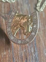 14K Yellow/ White Gold & Diamond Horseshoe Horse Head ...