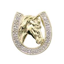 Estate Diamond Horseshoe Slide Pendant in 14K Yellow Gold ...