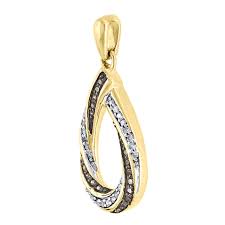 Brown Diamond Pendant Ladies 10K Yellow Gold Teardrop Charm ...