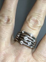 6.Vintage THL Sterling 925 White CZ Crystal Five Open Rib ...