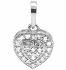 10k White Gold Dual Heart Real Diamond Pendant Charm (0.10 ...