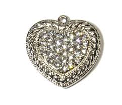 Charm heart, 23x23mm, nickel-plated, clear-cubic