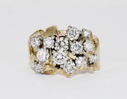 Vintage 14K Yellow Gold 1.66 CTTW Diamond Cluster Nugget ...