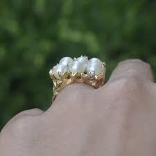 Vintage Brutalist Free Form 14k Gold Pearl and Diamond Ring ...