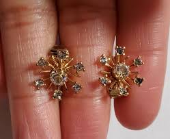 Avon Starburst Rhinestone Earrings Gold-Tone Clip Small | eBay