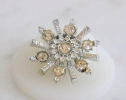 Silver Tone Clear Rhinestone Starburst Brooch Pin // Vintage ...