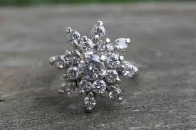 Vintage 14kt White Gold & Natural Dimond Ring - Size 4.75 ...