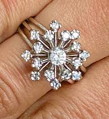 Vintage 14k Diamond Ring White Gold Diamond Statement Ring ...