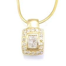 Diamond Square Pendant, 14K Yellow Gold Ladies Pendant ...