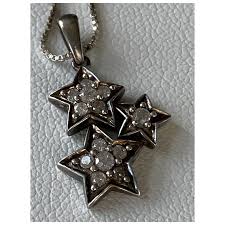 Sterling Silver Necklace with Diamond Triple Star Pendant ...