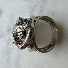 Retro 1950s 14K White Gold Diamond Swirl Dome Ring ...