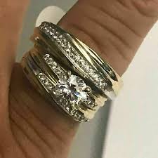 His-Her 2CT SimulatedDiamond Bridal Wedding Trio Ring Set 14K Yellow Gold Plated | eBay