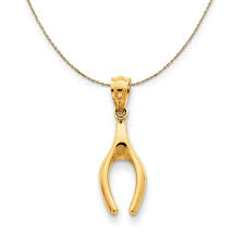 14k Yellow Gold Wishbone (22mm) Necklace - Black Bow Jewelry ...