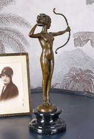 Art Deco Bronze Signed Archer Woman Nude Female ...