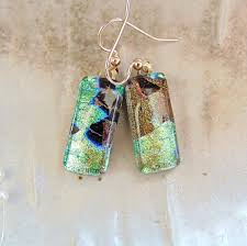 Gold Earrings, Copper, Green, Dichroic Glass Earrings, Glass Jewelry, Dangle, Gold Filled, Black, A11 - Etsy Canada