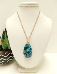 VINTAGE SN JEWELRY MOHAVE TURQUOISE TEARDROP STONE PENDANT NECKLACE 20" | eBay