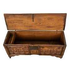 Antique Queen Anne Carved Elm Childs Coffer Chest Dated Ex ...