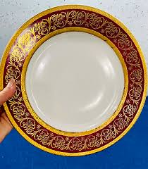Vintage Bohemia Czechoslovakia Porcelain Dinner Plate Gold Trim Burgundi 11" | eBay