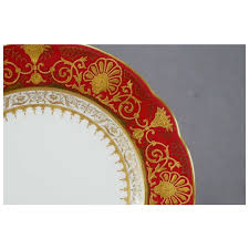 Coalport Raised Beaded Gold Urns & Floral Scrollwork 8 3/4 Crimson Red. For Sale at Ruby Lane