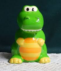 Ceramic Dinosaur Piggy Bank: Green Figural Coin Bank - Etsy