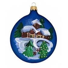 Hand-painted Snowy house with trees Christmas ornament ...