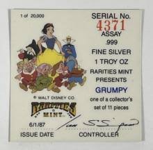 Sold at Auction: 1987 Disney 50th GRUMPY Proof Silver 1oz ...