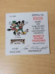 1987 Merry Christmas Mickey Mouse 5 Oz Silver Round .999 ...