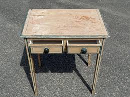 Turn of the Century Two Drawer Stand in Ivory Paint with Blue Detail For Sale at 1stDibs