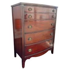 Mahogany Chest by Dixie - Vintage Bow Front Tall Dresser with 4 Drawers Wood Traditional Federal Duncan Phyfe Style Furniture | Kashew