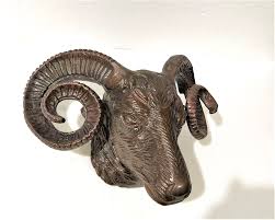 Metal Wall Mounted Animal Ram Head Sheep Aries Sculpture ...