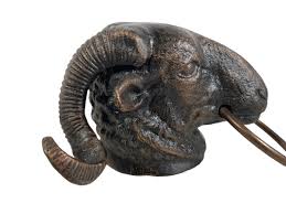 Vintage French Heavy Metal Horned Goat Head Wall Mounted ...