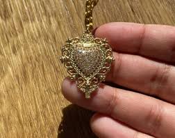 Queen Sacred Heart Necklace, Big Crystal Heart Necklace, Gold Sparkly Heart Charm, 18k Gold Plated Brass Based Charm, Statement Necklace - Etsy
