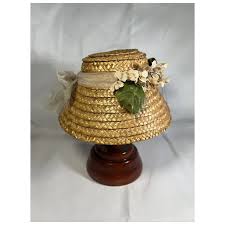 8 1/2" Woven Straw Hat Decorated With Ribbon And Flowers. For Sale at Ruby Lane